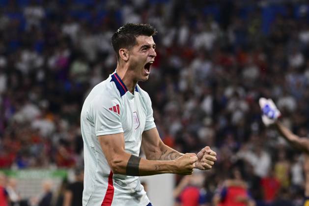 Alvaro Morata 7 (Spanien) jubelt, Spanien vs. Frankreich, Fussball, UEFA EURO, EM, Europameisterschaft,Fussball 2024, Halbfinale, 09.07.2024 Muenchen Bayern Deutschland