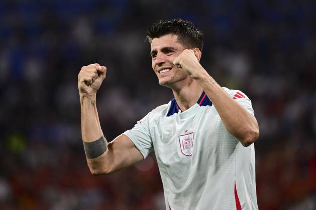 Alvaro Morata 7 (Spanien) jubelt, Spanien vs. Frankreich, Fussball, UEFA EURO, EM, Europameisterschaft,Fussball 2024, Halbfinale, 09.07.2024 Muenchen Bayern Deutschland