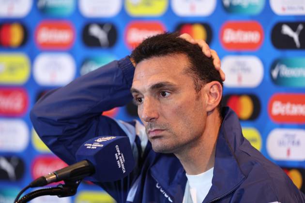 Argentina s coach, Lionel Scaloni, during a press conference, PK, Pressekonferenz prior to the match against Canada for semifinal of the Copa Amà rica USA 2024, at MetLife Stadium in New Jersey, on July 8, 2024. NEW JERSEY UNITED STATES Copyright: xALEJANDROxPAGNIx