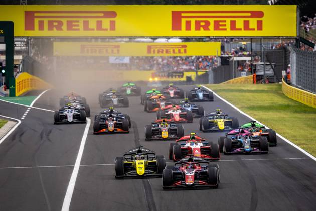 Bilder des Jahres 2024, Sport 07 Juli Sport Themen der Woche KW 29 Sport Bilder des Tages 22 VERSCHOOR Richard (nld), Trident, Dallara F2 2024, 09 MAINI Kush (ind), Invicta Racing, Dallara F2 2024, 04 ANTONELLI Andrea Kimi (ita), Prema Racing, Dallara F2 2024, action,start, depart, during the 9th round of the 2024 FIA Formula 2 Championship from July 19 to 21, 2024 on the Hungaroring, in Mogyorod, Hungary - AUTO - FORMULA 2 2024 - HUNGARORING DPPI Panoramic 240720_R13_UNGHERIA_DP_HUN_GP_DL-1630