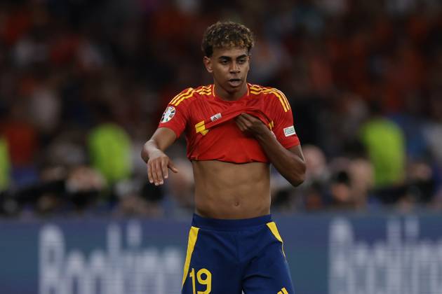 Berlin, Germany, 14th July 2024. Lamine Yamal of Spain reacts during the UEFA European Championships final match at Olympiastadion, Berlin. Picture: Jonathan Moscrop Sportimage EDITORIAL USE ONLY. No use with unauthorised audio, video, data, fixture lists, club league logos or live services. Online in-match use limited to 120 images, no video emulation. No use in betting, games or single club league player publications. SPI-3226-0257