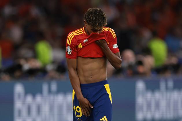 Berlin, Germany, 14th July 2024. Lamine Yamal of Spain reacts during the UEFA European Championships final match at Olympiastadion, Berlin. Picture: Jonathan Moscrop Sportimage EDITORIAL USE ONLY. No use with unauthorised audio, video, data, fixture lists, club league logos or live services. Online in-match use limited to 120 images, no video emulation. No use in betting, games or single club league player publications. SPI-3226-0259