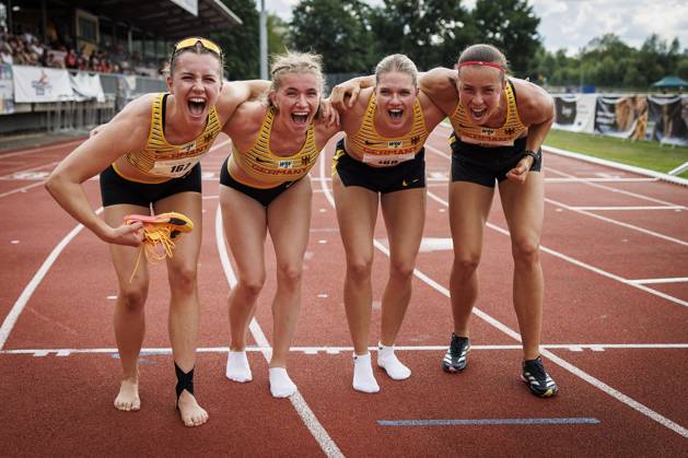 Bilder des Jahres 2024, Sport 07 Juli Sport Themen der Woche KW 29 Thorpe Cup; Wetzlar, 21.07.2024 Die siegreichen Siebenkampf-Frauen, v.l. Jenna Fee Feyerabend (GER), Serina Riedel (GER), Marie Dehning (GER), Lucie Kienast (GER); Thorpe Cup am 21.07.2024 im Stadion Wetzlar (Hessen). Copyright: xBEAUTIFULxSPORTS AxelxKohringx