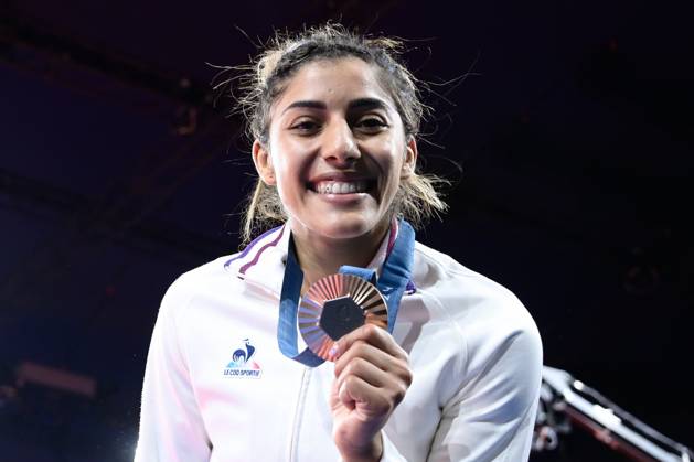 Shirine Boukli ( France ) celebrates with her medal during the 2024 Judo Olympics Games at Arena Champ de Mars on July 27, 2024 in Paris, France. ( Photo by federico pestellini DPPI Panoramic ) - JO 2024 : JUDO - Jeux Olympiques 2024 - Paris2024 - Paris - 27 07 2024 DPPI Panoramic 