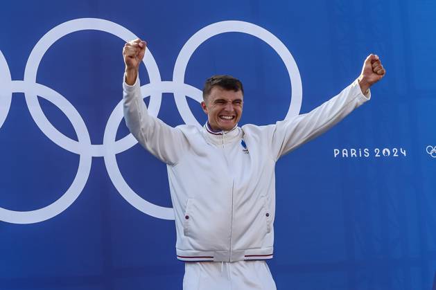 GESTIN Nicolas of France, BURGESS Adam of great britain, BENUS Matej of Slovakia Canoe Slalom Men s Canoe Single Final, podium, during the Olympic Games, Olympische Spiele, Olympia, OS Paris 2024 on 29 July 2024 at Vaires-sur-Marne Nautical Stadium in Vaires-sur-Marne, France - Photo Gregory Lenormand DPPI Media Panoramic OLYMPIC GAMES PARIS 2024 - 29 07 DPPI Panoramic  21024006_GRL_13505