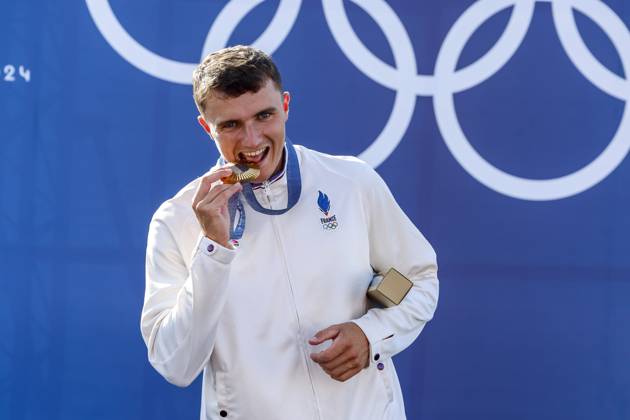 GESTIN Nicolas of France, BURGESS Adam of great britain, BENUS Matej of Slovakia Canoe Slalom Men s Canoe Single Final, podium, during the Olympic Games, Olympische Spiele, Olympia, OS Paris 2024 on 29 July 2024 at Vaires-sur-Marne Nautical Stadium in Vaires-sur-Marne, France - Photo Gregory Lenormand DPPI Media Panoramic OLYMPIC GAMES PARIS 2024 - 29 07 DPPI Panoramic  21024006_GRL_13891
