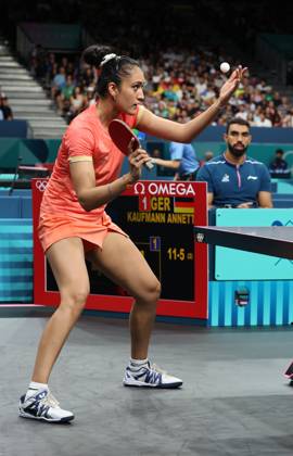 Sports News 2024 Paris Olympics 2024: Table tennis, Tischtennis Women Team Singles Qr Finals Germany won by 3-1 ndias Manika Batra facing KAUFMANN - GER Porte Maillot Main Media Centre France Copyright: xSeshadrixSukumarx