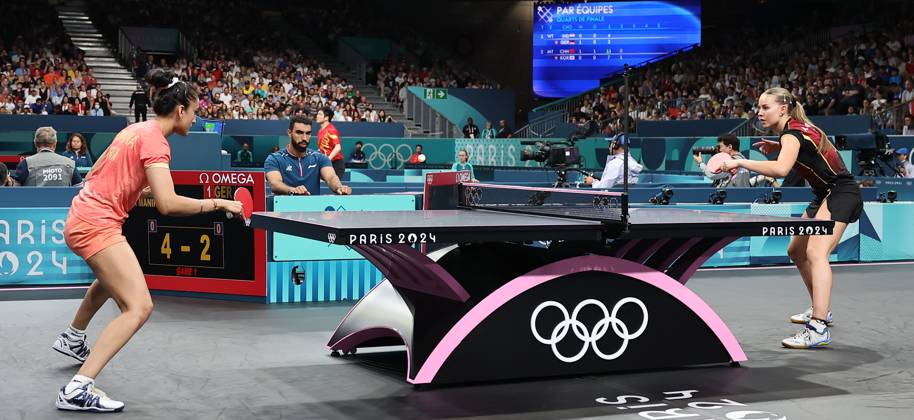 Sports News 2024 Paris Olympics 2024: Table tennis, Tischtennis Women Team Singles Qr Finals Germany won by 3-1 ndias Manika Batra facing KAUFMANN - GER Porte Maillot Main Media Centre France Copyright: xSeshadrixSukumarx