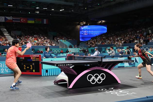 Sports News 2024 Paris Olympics 2024: Table tennis, Tischtennis Women Team Singles Qr Finals Germany won by 3-1 AG Kamath IND v SHAN X Germany AG Kamath IND v SHAN X Germany in action Porte Maillot Main Media Centre France Copyright: xSeshadrixSukumarx