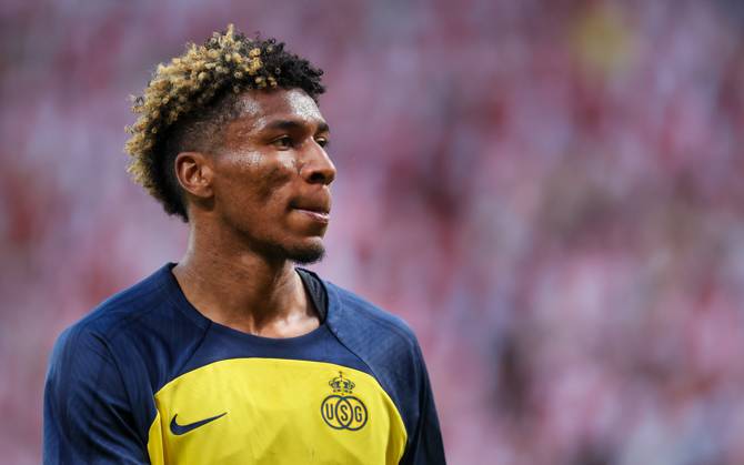 Union s Kevin Rodriguez pictured during a game between Czech SK Slavia Prague and Belgian soccer team Union Saint-Gilloise in Prague, Czech Republic, on Wednesday 07 August 2024, a first leg game in the third qualifying round for the UEFA Champions League competition. VIRGINIExLEFOUR x98010077x