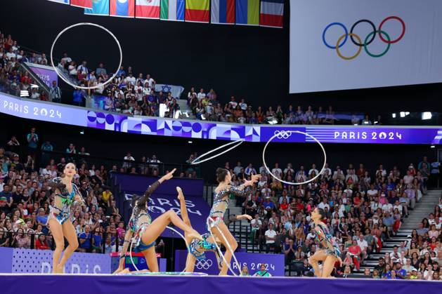 Italy team group, Mannschaftsbild, Totale (ITA), AUGUST 10, 2024 - Rhythmic gymnastics, Rhythmische Sportgymnastik, RSG : Group All-Around Final during the Paris 2024 Olympic Games, Olympische Spiele, Olympia, OS at Porte de La Chapelle Arena in Paris, France. (262886995)
