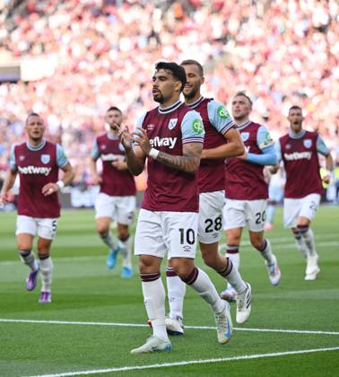 Football - Premier League - West Ham United vs Aston Villa - London Stadium - Saturday 17th August 2024. West Ham United s Lucas Paqueta celebrates scoring his side s equalising goal from the penalty spot to make the score 1-1. COLORSPORT ASHLEY WESTERN