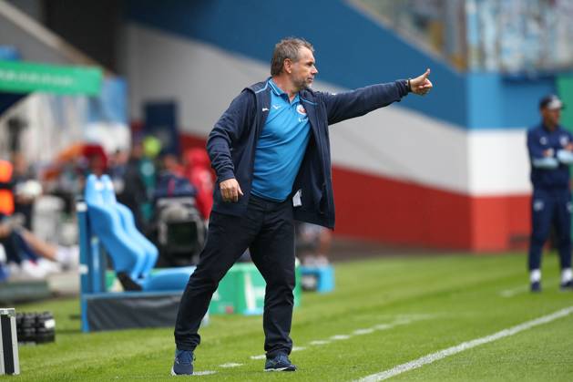 18.08.2024, xtgx, Fussball DFB Pokal 1. Runde, FC Hansa Rostock - Hertha BSC Berlin emspor, v.l. Bernd Hollerbach (Rostock, Trainer) gibt Anweisungen, gestikuliert mit den Armen, gesticulate, gives instructions (DFL DFB REGULATIONS PROHIBIT ANY USE OF PHOTOGRAPHS as IMAGE SEQUENCES and or QUASI-VIDEO) Rostock