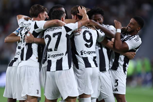 Juventus Fc - Como Players of Juventus Fc celebrate after scoring a goal during during the Serie A match beetween Juventus Fc and Como at Allianz Stadium on August 19, 2024 in Turin, Italy . Torino Allianz Stadium Italy Copyright: xMarcoxCanonierox