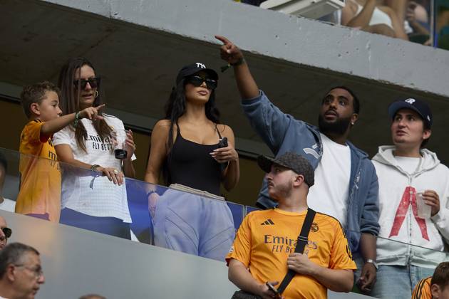 August 25, 2024, Madrid, Madrid, Spain: Kim Kardashian during La Liga football match between Real Madrid CF v Real Valladolid at Santiago Bernabeu Stadium in Madrid, Spain, August 25, 2024 Madrid Spain - ZUMAa206 20240825_zsp_a206_041 Copyright: xRubenxAlbarranx