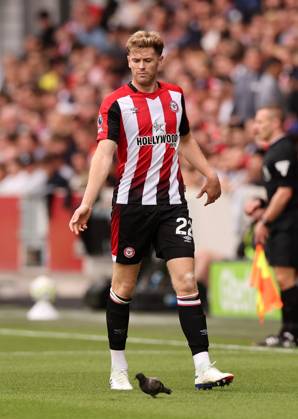 London, England, 31st August 2024. Brentford s Nathan Collins tries to get a pigeon off the pitch during the Premier League match at Gtech Community Stadium, London. Picture credit should read: David Klein Sportimage EDITORIAL USE ONLY. No use with unauthorised audio, video, data, fixture lists, club league logos or live services. Online in-match use limited to 120 images, no video emulation. No use in betting, games or single club league player publications. SPI-3288-0020