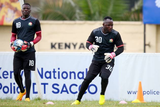 RECORD DATE NOT STATED NAMBOOLE, UGANDA - SEPTEMBER 01: Kenya Men˜s senior national team, Nationalteam Goalkeeper Levis Opiyo and Patrick Matasi (left) in preparations for 2025 AfCON Qualifiers match against Zimbabwe at Stade Mandela National Stadium on September 1, 2024 in Uganda, Photo by Chris Omollo Copyright: xx