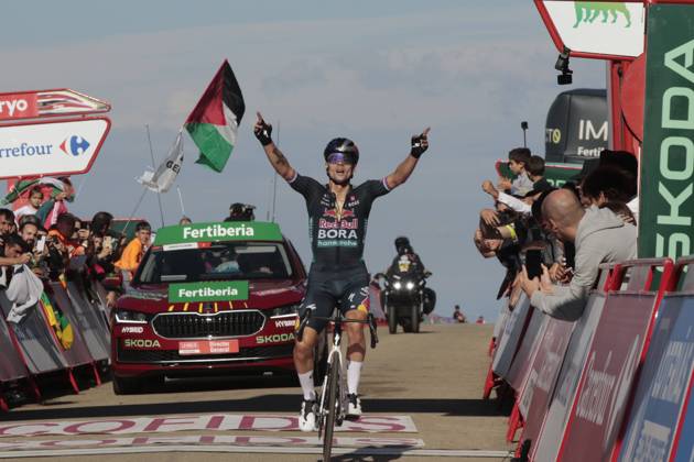Bilder des Jahres 2024, Sport 09 September Sport Themen der Woche KW36 Sport Bilder des Tages 06-09-2024 Vuelta A Espana; Tappa 19 Logrono - Alto De Moncalvillo; 2024, Red Bull - Bora - Hansgrohe; Roglic, Primoz; Alto De Moncalvillo; 