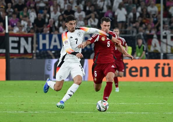07.09.2024, xsltx, Fussball UEFA Nations League 2024, Deutschland - Ungarn emspor, v.l. Kai Havertz (Deutsche Nationalmannschaft), Willi Orban (Nationalmannschaft Ungarn) (DFL DFB REGULATIONS PROHIBIT ANY USE OF PHOTOGRAPHS as IMAGE SEQUENCES and or QUASI-VIDEO)