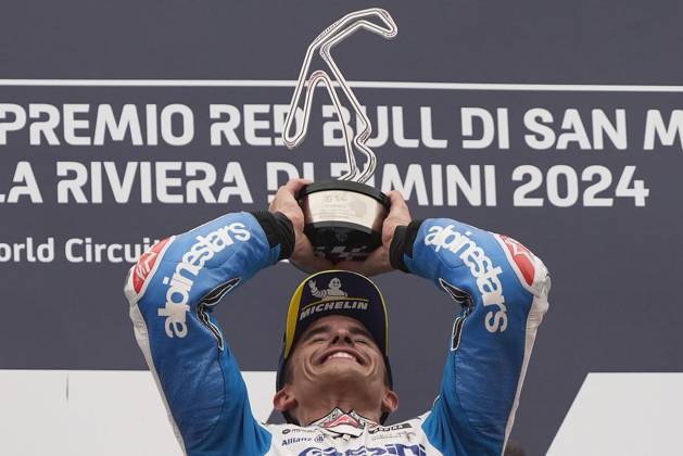 Bilder des Jahres 2024, Sport 09 September Sport Themen der Woche KW36 Sport Bilder des Tages MotoGP Of San Marino - Race Marc Marquez of Spain and Gresini Racing MotoGP celebrate the victory of the MotoGP Race of MotoGP Of San Marino at Misano World Circuit in Misano Adriatico, Italy, on September 08, 2024. Misano Adriatico Italy  Copyright: xDaniloxDixGiovannix originalFilename:digiovanni-motogpof240908_npZ3l.jpg