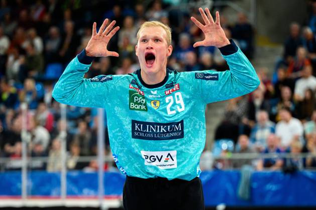 Bilder des Jahres 2024, Sport 09 September Sport Themen der Woche KW37 Sport Bilder des Tages Bietigheim, 14. September 2024: HBL - 24 25 - SG BBM Bietigheim - Rhein-Neckar Löwen Torhueter David Spaeth Späth (Loewen) Jubel Freude Emotion Bietigheim-Bissingen Egetrans Arena Baden-Württemberg Deutschland