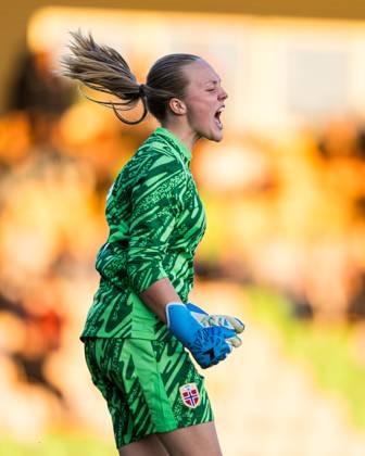 240917 Helene Olsson of Norway after saving a penalty kick during a penalty shoot-out during the under 15 friendly match between Norway and Sweden on September 17, 2024 in Jessheim. Photo: Marius Simensen BILDBYRAN COP 238 bbeng dam football fotball fotboll norge norway soccer sverige sweden treningskamp Copyright: MARIUSxSIMENSEN BB240917BB800