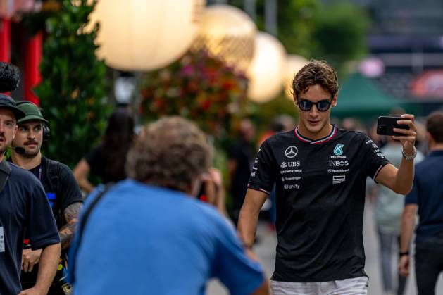 MARINA BAY, SINGAPORE: George Russell, racing for the Mercedes F1 team during the 2024 Formula 1 Singapore Grand Prix at the Marina Bay Street Circuit in Marina Bay, Singapore.