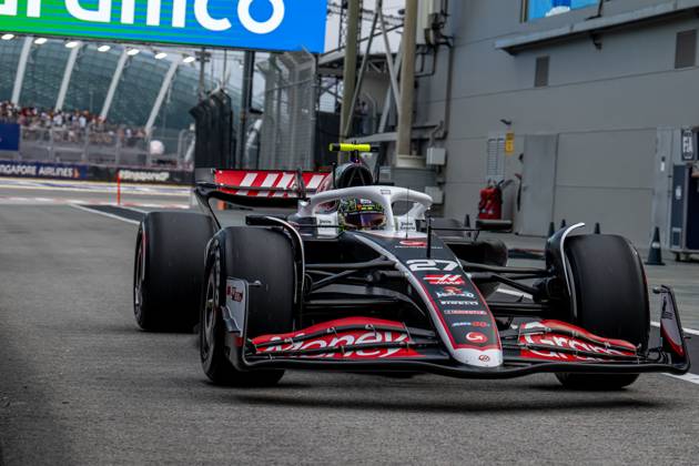 MARINA BAY, SINGAPORE: Nico Hulkenberg, racing for the Haas F1 team during the 2024 Formula 1 Singapore Grand Prix at the Marina Bay Street Circuit in Marina Bay, Singapore