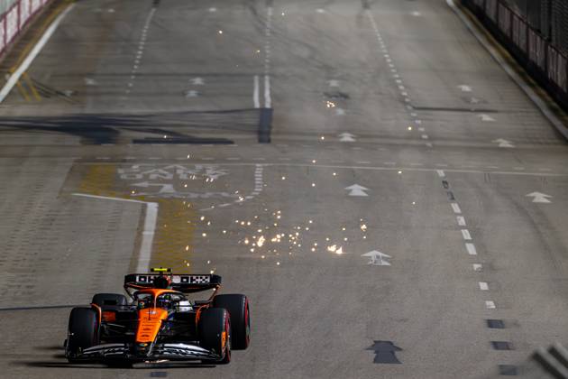MARINA BAY, SINGAPORE: Lando Norris, racing for the McLaren F1 team during the 2024 Formula 1 Singapore Grand Prix at the Marina Bay Street Circuit in Marina Bay, Singapore