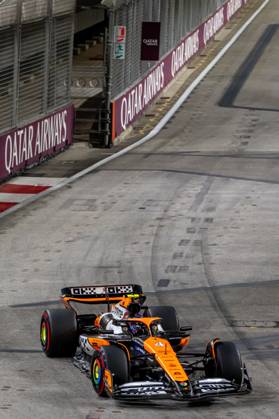 MARINA BAY, SINGAPORE: Lando Norris, racing for the McLaren F1 team during the 2024 Formula 1 Singapore Grand Prix at the Marina Bay Street Circuit in Marina Bay, Singapore
