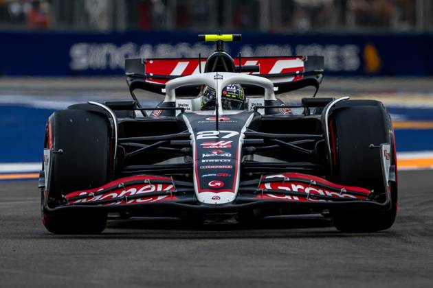 MARINA BAY, SINGAPORE: Nico Hulkenberg, racing for the Haas F1 team during the 2024 Formula 1 Singapore Grand Prix at the Marina Bay Street Circuit in Marina Bay, Singapore