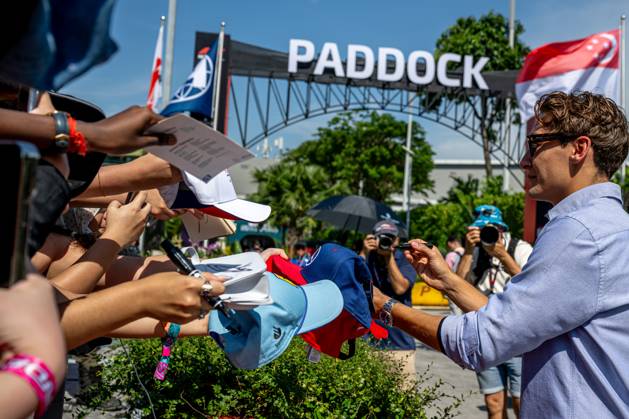 MARINA BAY, SINGAPORE: George Russell, racing for the Mercedes F1 team during the 2024 Formula 1 Singapore Grand Prix at the Marina Bay Street Circuit in Marina Bay, Singapore