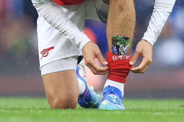 Bilder des Jahres 2024, Sport 09 September Sport Themen der Woche KW38 The shin pad of Kai Havertz of Arsenal Manchester City v Arsenal, Premier League, Football, Etihad Stadium, Manchester, UK, 22 Sep 2024 EDITORIAL USE ONLY No use with unauthorised audio, video, data, fixture lists, club league logos or live services. Online in-match use limited to 120 images, no video emulation. No use in betting, games or single club league player publications. Copyright: xMattxWest Shutterstockx 14730480ae