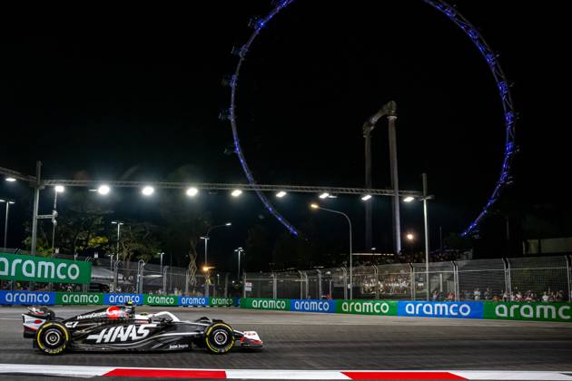 MARINA BAY, SINGAPORE: Nico Hulkenberg, racing for the Haas F1 team during the 2024 Formula 1 Singapore Grand Prix at the Marina Bay Street Circuit in Marina Bay, Singapore