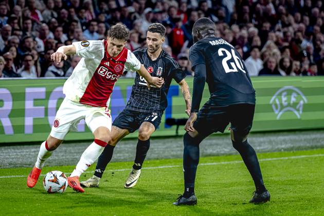 AFC Ajax Amsterdam forwarder Mika Godts, Besiktas JK forwarder Rafa Silva, during the match Ajax - Besiktas at the Johan Cruijff ArenA for the UEFA Europa League - League phase - Matchday 1 season 2024-2025 in AMSTERDAM, Netherlands on 26 september 2024, (photo by Marcel van Dorst EYE4images DeFodi Images) Defodi-746_190857