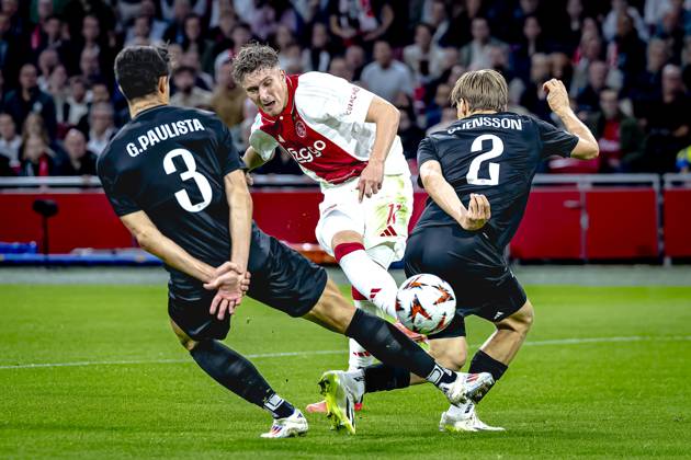 AFC Ajax Amsterdam forwarder Mika Godts, during the match Ajax - Besiktas at the Johan Cruijff ArenA for the UEFA Europa League - League phase - Matchday 1 season 2024-2025 in AMSTERDAM, Netherlands on 26 september 2024, (photo by Marcel van Dorst EYE4images DeFodi Images) Defodi-746_190847