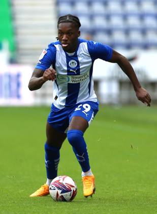 Wigan Athletic v Exeter City EFL Sky Bet League 1 28 09 2024. Wigan Athletic forward Silko Thomas (29) during the EFL Sky Bet League 1 match between Wigan Athletic and Exeter City at the Brick Community Stadium, Wigan, England on 28 September 2024. Wigan Brick Community Stadium Greater Manchester England Editorial use only DataCo restrictions apply See www.football-dataco.com , Copyright: xJohnxBradleyx PSI-20514-0026