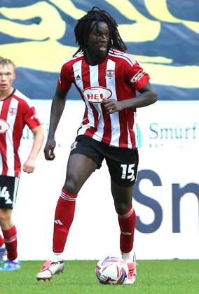 Wigan Athletic v Exeter City EFL Sky Bet League 1 28 09 2024. Exeter City defender Johnly Yfeko (15) during the EFL Sky Bet League 1 match between Wigan Athletic and Exeter City at the Brick Community Stadium, Wigan, England on 28 September 2024. Wigan Brick Community Stadium Greater Manchester England Editorial use only DataCo restrictions apply See www.football-dataco.com , Copyright: xJohnxBradleyx PSI-20514-0030