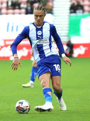 Wigan Athletic v Exeter City EFL Sky Bet League 1 28 09 2024. Wigan Athletic midfielder Thelo Aasgaard (10) with ball during the EFL Sky Bet League 1 match between Wigan Athletic and Exeter City at the Brick Community Stadium, Wigan, England on 28 September 2024. Wigan Brick Community Stadium Greater Manchester England Editorial use only DataCo restrictions apply See www.football-dataco.com , Copyright: xJohnxBradleyx PSI-20514-0031