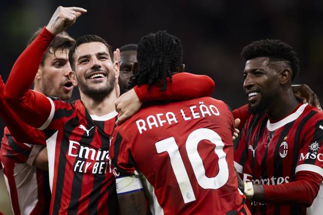 AC Milan v US Lecce - Serie A Theo Hernandez of AC Milan celebrates with Rafael Leao of AC Milan after scoring a goal during the Serie A football match between AC Milan and US Lecce. Milan Italy Copyright: xNicolòxCampox