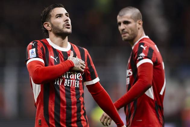 AC Milan v US Lecce - Serie A Theo Hernandez of AC Milan celebrates with Alvaro Morata of AC Milan after scoring a goal during the Serie A football match between AC Milan and US Lecce. Milan Italy Copyright: xNicolòxCampox
