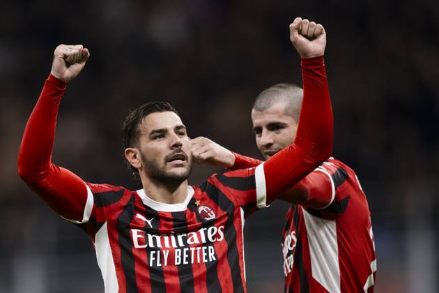 AC Milan v US Lecce - Serie A Theo Hernandez of AC Milan celebrates with Alvaro Morata of AC Milan after scoring a goal during the Serie A football match between AC Milan and US Lecce. Milan Italy Copyright: xNicolòxCampox