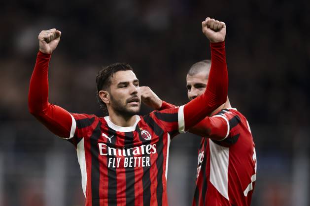 AC Milan v US Lecce - Serie A Theo Hernandez of AC Milan celebrates with Alvaro Morata of AC Milan after scoring a goal during the Serie A football match between AC Milan and US Lecce. Milan Italy Copyright: xNicolòxCampox