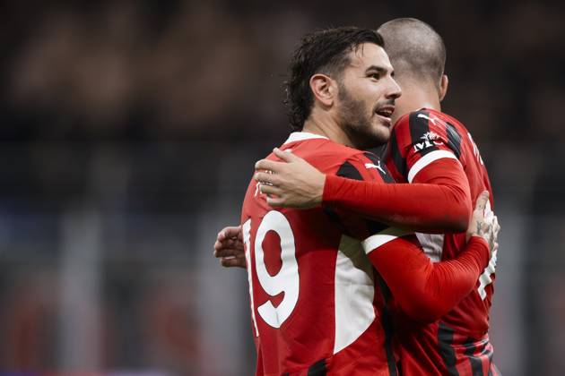 AC Milan v US Lecce - Serie A Theo Hernandez of AC Milan celebrates with Alvaro Morata of AC Milan after scoring a goal during the Serie A football match between AC Milan and US Lecce. Milan Italy Copyright: xNicolòxCampox