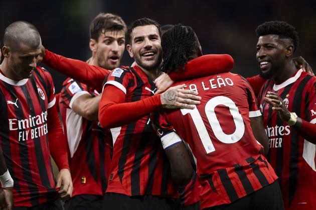 AC Milan v US Lecce - Serie A Theo Hernandez of AC Milan celebrates with Rafael Leao of AC Milan after scoring a goal during the Serie A football match between AC Milan and US Lecce. Milan Italy Copyright: xNicolòxCampox