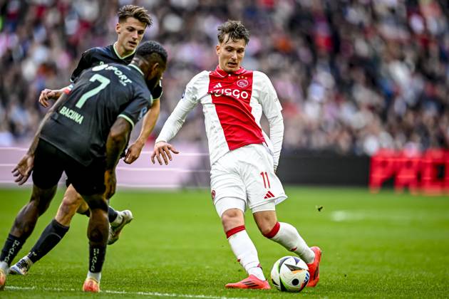 AFC Ajax Amsterdam forwarder Mika Godts, during the match Ajax - Groningen at the Johan Cruijff ArenA for the Dutch eredivisie season 2024-2025 in AMSTERDAM, Netherlands on 6 oktober 2024, (photo by Stefan Koops EYE4images DeFodi Images) Defodi-746_193307