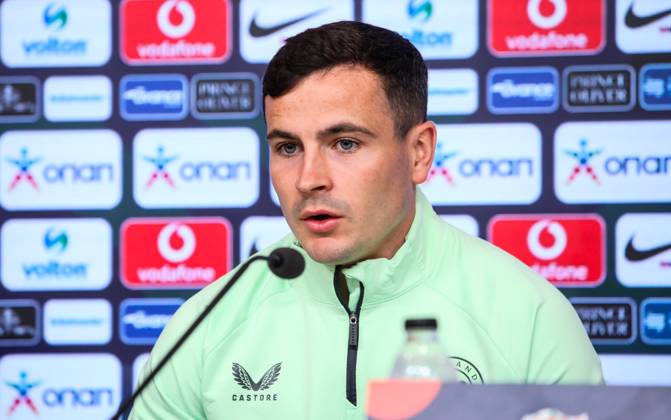 Republic of Ireland press conference, PK, Pressekonferenz Georgios Karaiskakis Stadium, Athens, Greece 12 10 2024 Josh Cullen Josh Cullen 12 10 2024 Copyright: x INPHO InTime DimitrisxBirntachasx BHX_9801