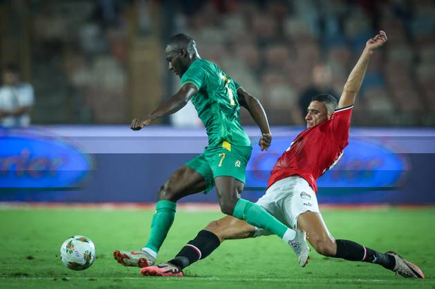 Egypt vs Mauritania - Africa Cup Of Nations Qualifier Ramy Rabiaa of Egypt battles for possession with Aboubakary Koita of Mauritania during the Africa Cup of Nations qualifiers 2025 match number 61 between Egypt and Mauritania at Cairo International Stadium in Cairo, Egypt, on October 11, 2024. Cairo Egypt Copyright: xAymanxArefx originalFilename:aref-notitle241011_npZO1