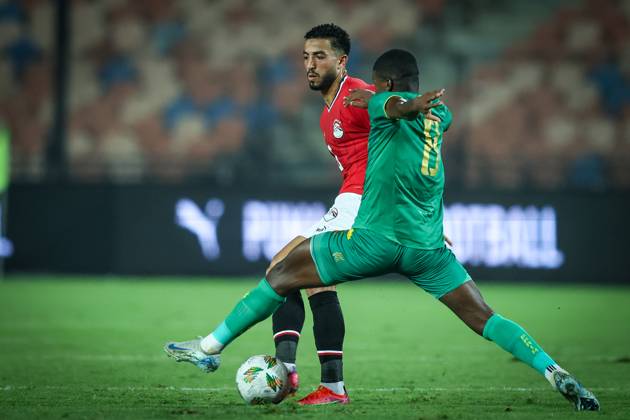 Egypt vs Mauritania - Africa Cup Of Nations Qualifier Mohamed Abdelmoneim of Egypt battles for possession with Mouhsine Bodda of Mauritania during Africa Cup of Nations Qualifiers 2025 match number 61 between Egypt and Mauritania at Cairo International Stadium in Cairo, Egypt, on October 11, 2024. Cairo Egypt Copyright: xAymanxArefx originalFilename:aref-notitle241011_npEPR