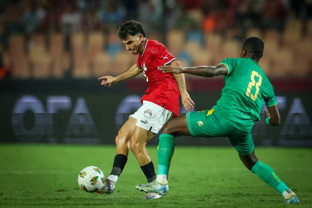 Egypt vs Mauritania - Africa Cup Of Nations Qualifier Ahmed Mostafa of Egypt battles for possession with Mouhsine Bodda of Mauritania during Africa Cup of Nations Qualifiers 2025 match number 61 between Egypt and Mauritania at Cairo International Stadium in Cairo, Egypt, on October 11, 2024. Cairo Egypt Copyright: xAymanxArefx originalFilename:aref-notitle241011_npSEb